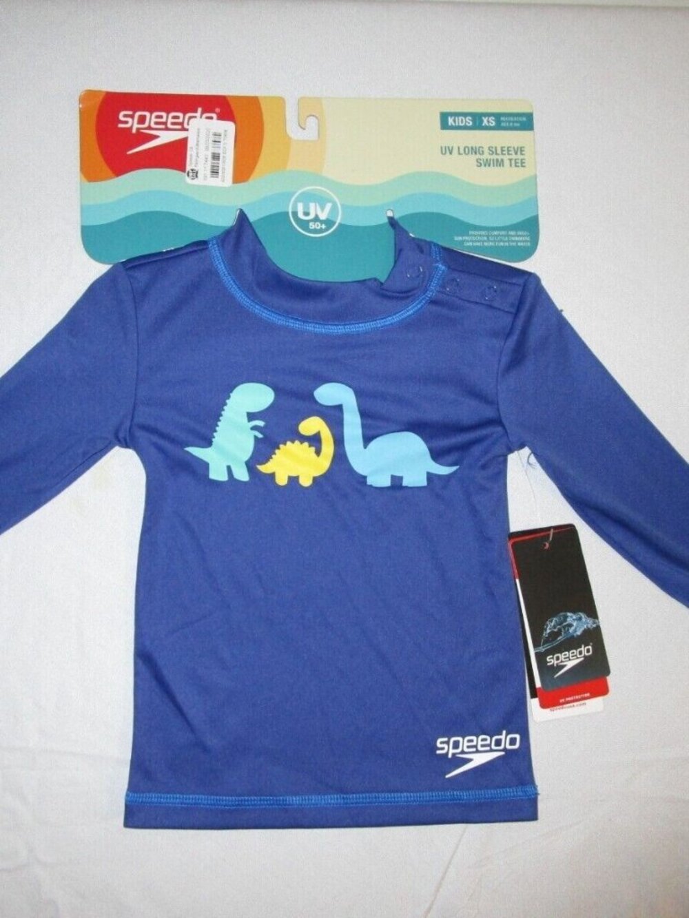 Speedo kids UV long sleeve swim tee. Dinosaurs. Deep ultramarine. Xs 6mo. #287